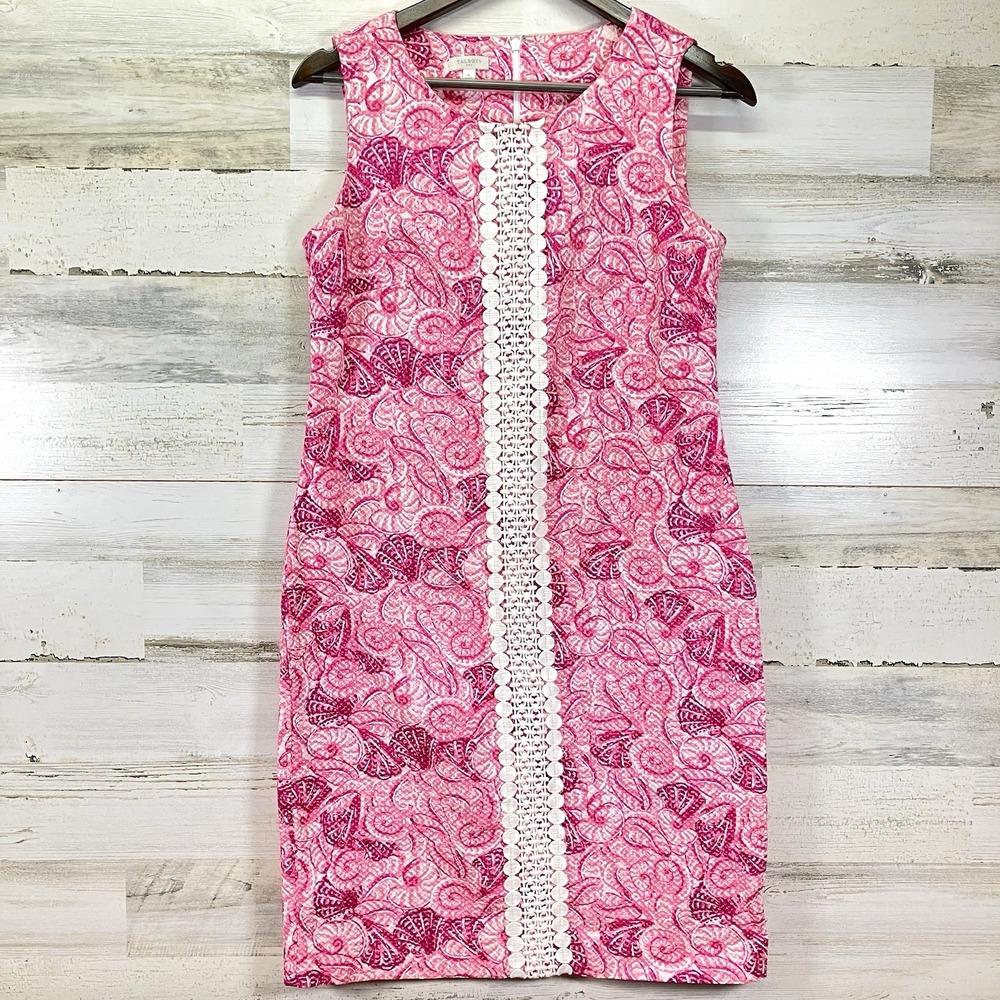 Talbots Womens Pink Seashell Quilted Crochet Pencil Knee Length Tank‎ Dress Sz 6